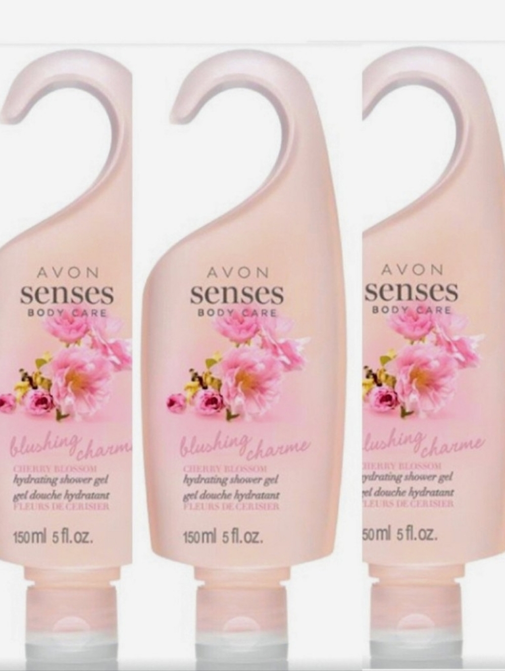 Set If THREE  Avon Senses Blushing Cherry Blossom Hydrating Shower Gels 150ml Ea